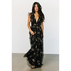 Baltic Born Natalia Floral Embellished Maxi Dress Black Gold 1X NWOT